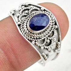 925 silver 1.45cts solitaire natural blue sapphire oval ring size 8.5 t75375