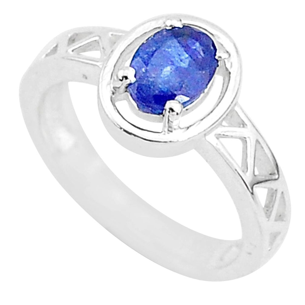 925 silver 1.57cts solitaire natural blue sapphire oval shape ring size 6 t5213
