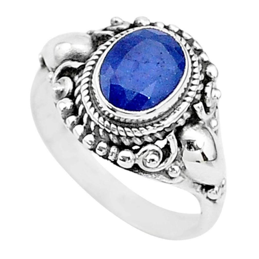 925 silver 2.29cts solitaire natural blue sapphire oval shape ring size 6 t5335