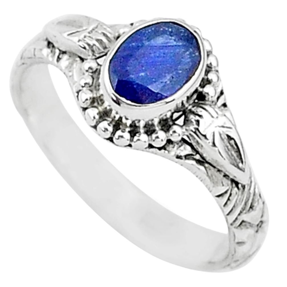 925 silver 1.54cts solitaire natural blue sapphire oval shape ring size 7 t5490