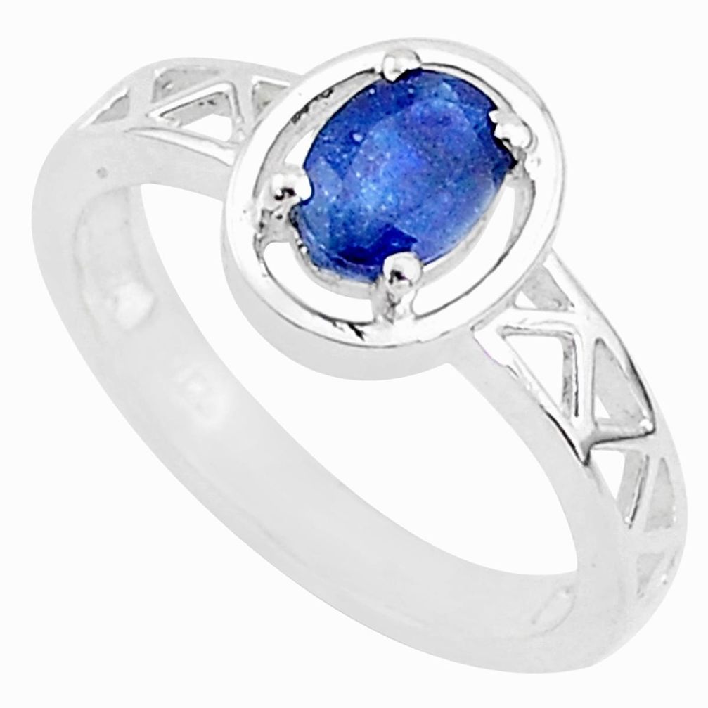 925 silver 1.57cts solitaire natural blue sapphire oval shape ring size 8 t5204