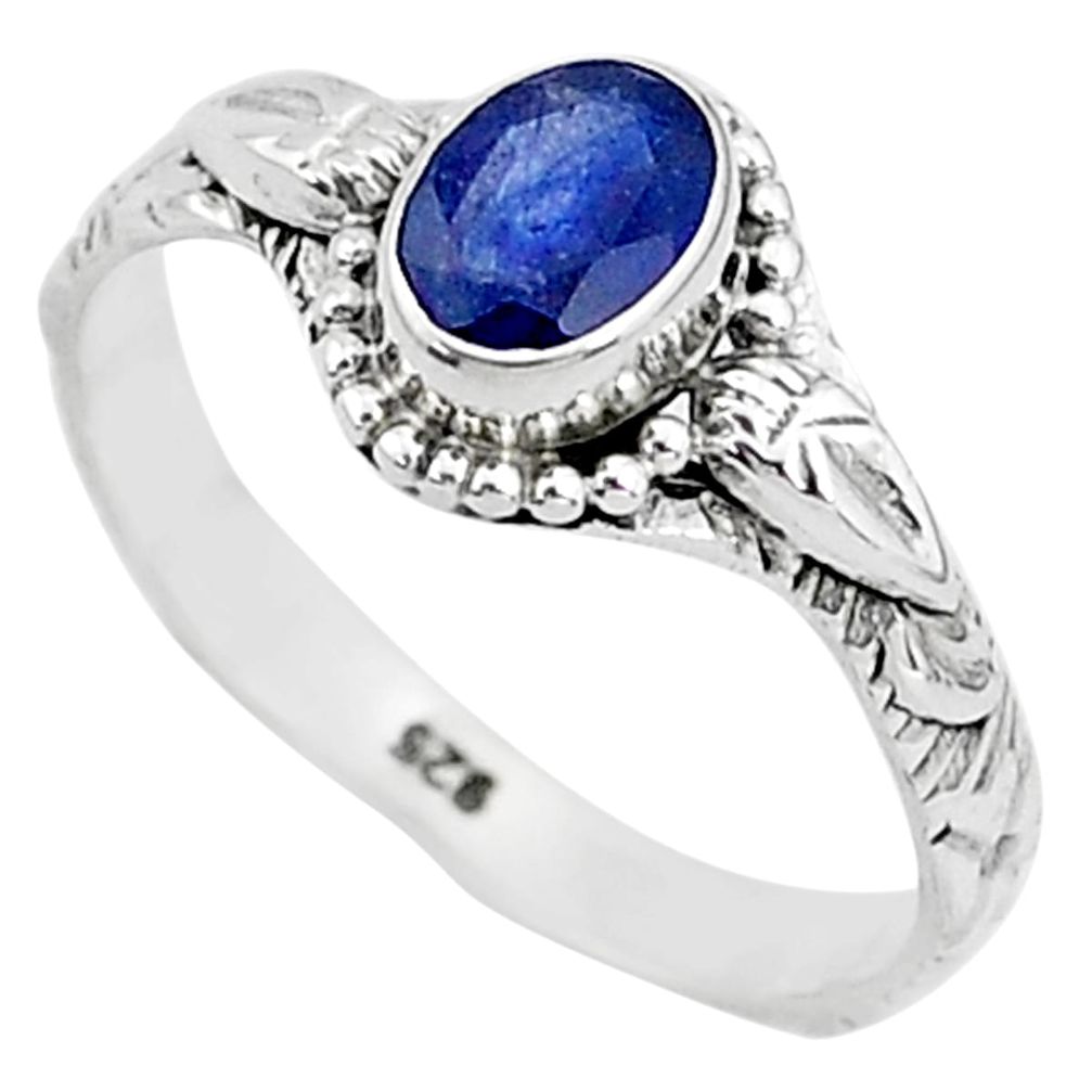 925 silver 1.47cts solitaire natural blue sapphire oval shape ring size 9 t5464