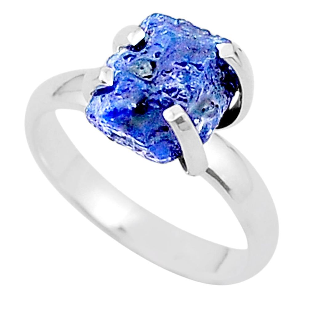 925 silver 5.26cts solitaire natural blue sapphire rough ring size 7 u38064