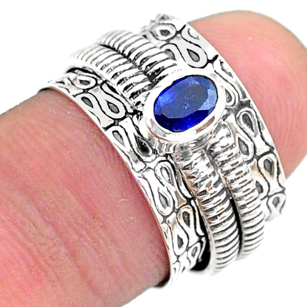 925 silver 0.65cts solitaire natural blue sapphire spinner ring size 6 t31725