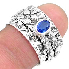 925 silver 0.71cts solitaire natural blue sapphire spinner ring size 7 t31753