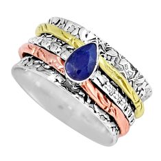 925 silver 0.90cts solitaire natural blue sapphire two tone ring size 6.5 y16609