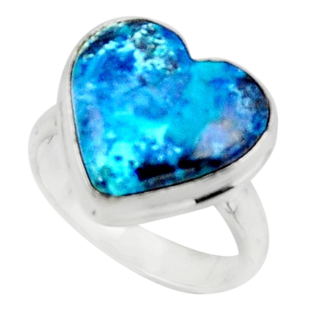 925 silver 9.96cts solitaire natural blue shattuckite heart ring size 7 r50636