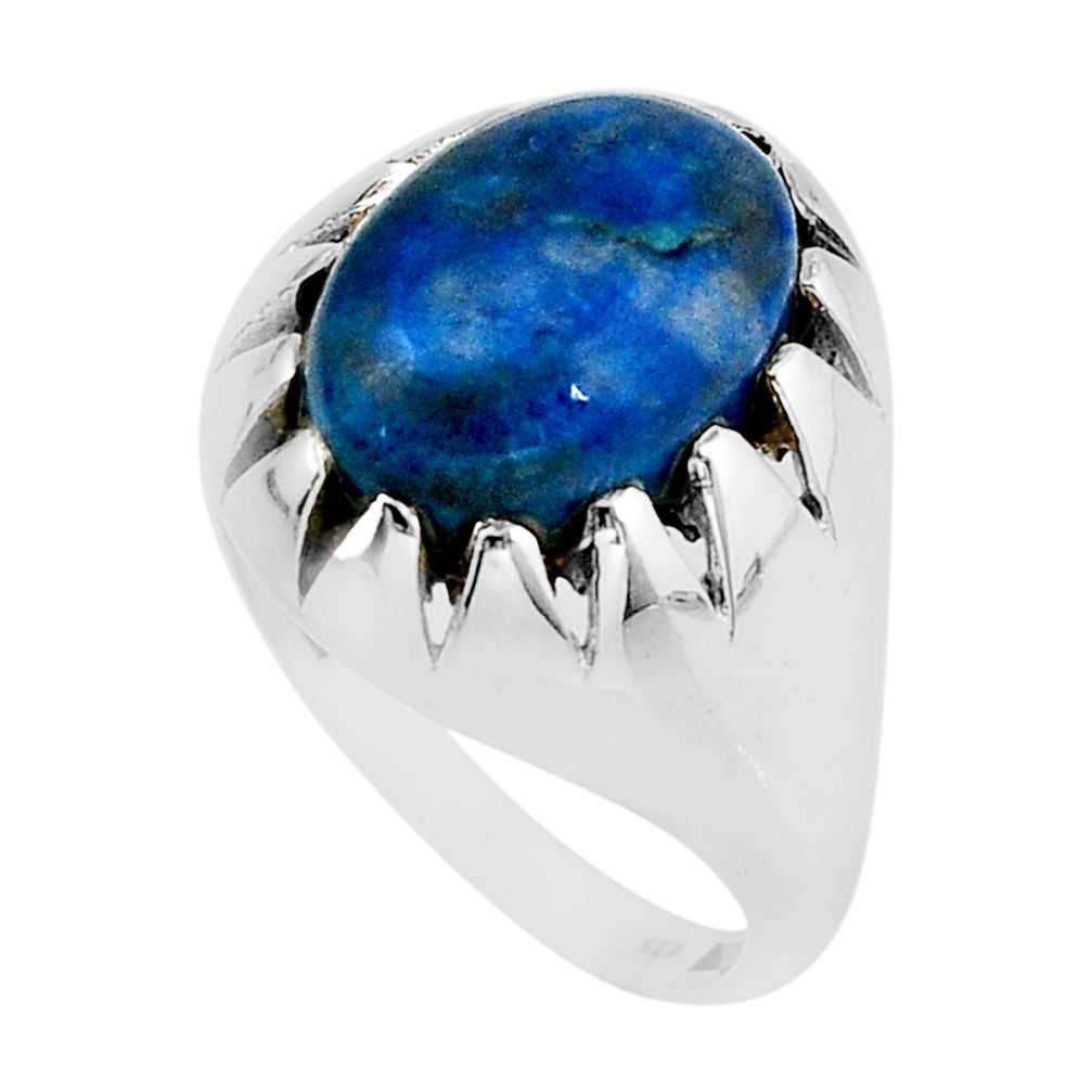 925 silver 6.08cts solitaire natural blue shattuckite oval ring size 8 y56518