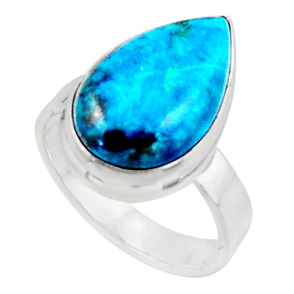 925 silver 7.33cts solitaire natural blue shattuckite pear ring size 6.5 r50654