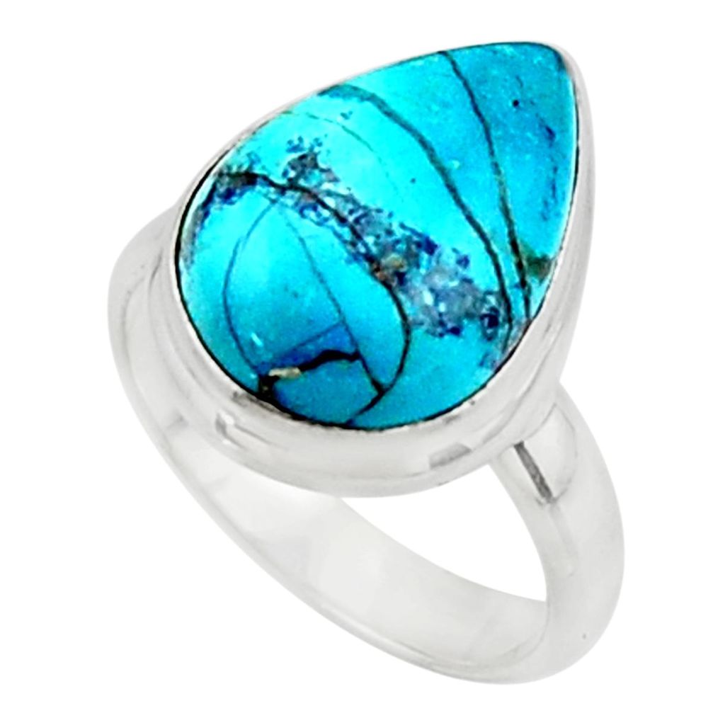 925 silver 6.80cts solitaire natural blue shattuckite pear ring size 6 r50651
