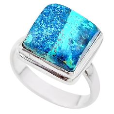 925 silver 7.07cts solitaire natural blue shattuckite square ring size 8 t75279