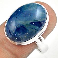 925 silver 13.28cts solitaire natural blue swedish slag oval ring size 10 u11946