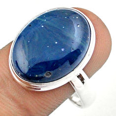 925 silver 12.36cts solitaire natural blue swedish slag oval ring size 10 u11949