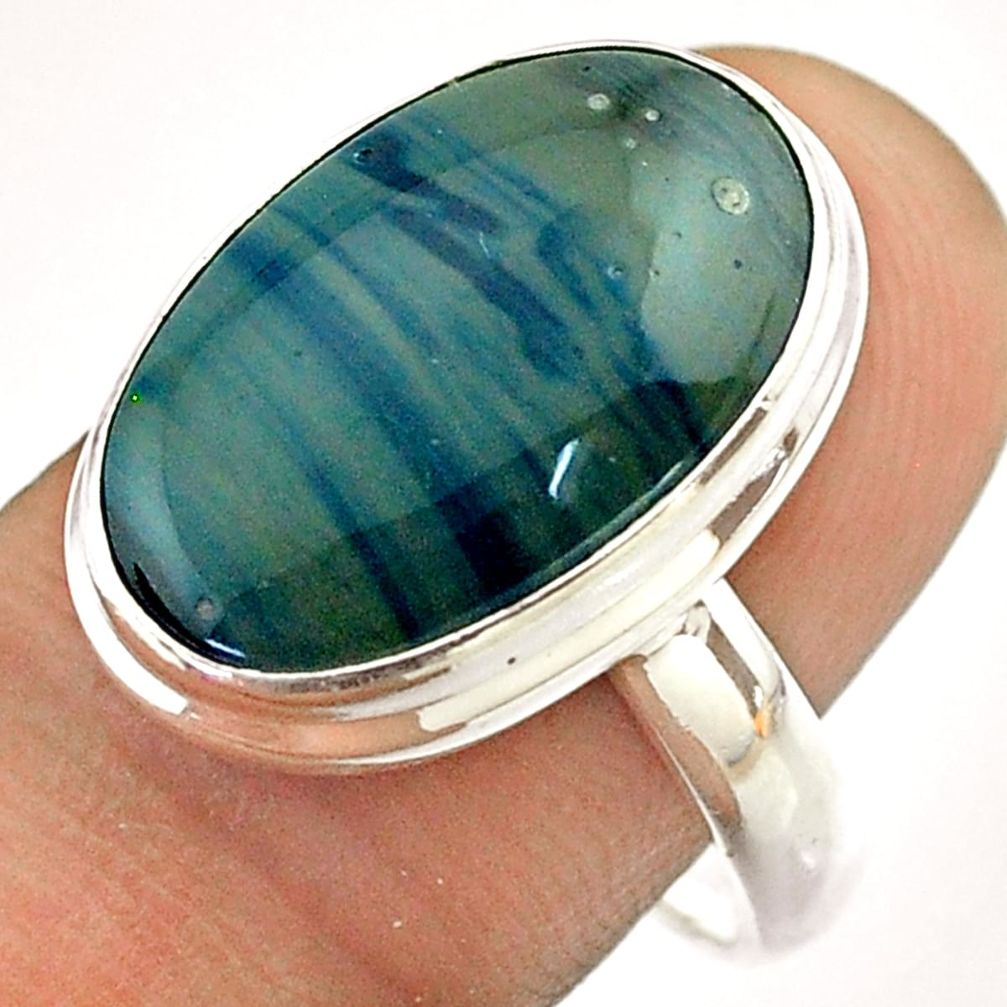 925 silver 12.03cts solitaire natural blue swedish slag oval ring size 9 t54527