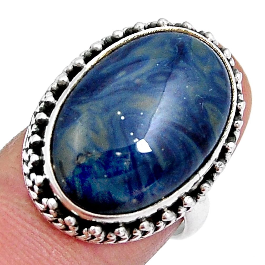 925 silver 16.07cts solitaire natural blue swedish slag oval ring size 6.5 y4103