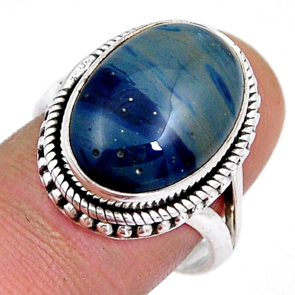 925 silver 12.58cts solitaire natural blue swedish slag oval ring size 8.5 y4129