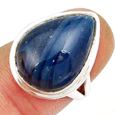 925 silver 12.83cts solitaire natural blue swedish slag pear ring size 6 y3414