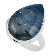 925 silver 13.77cts solitaire natural blue swedish slag pear ring size 9 y56418