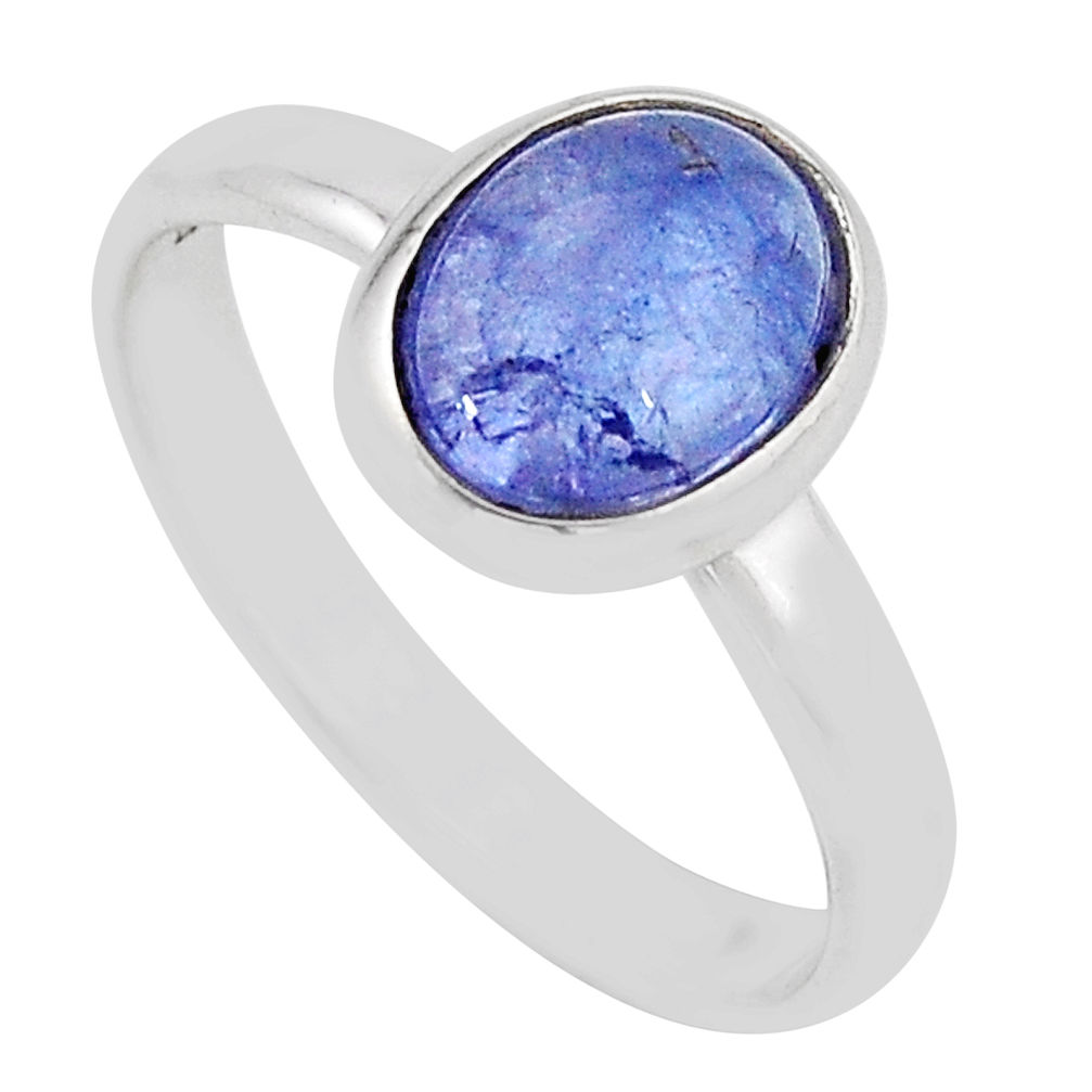 925 silver 3.26cts solitaire natural blue tanzanite oval ring size 8.5 y71636