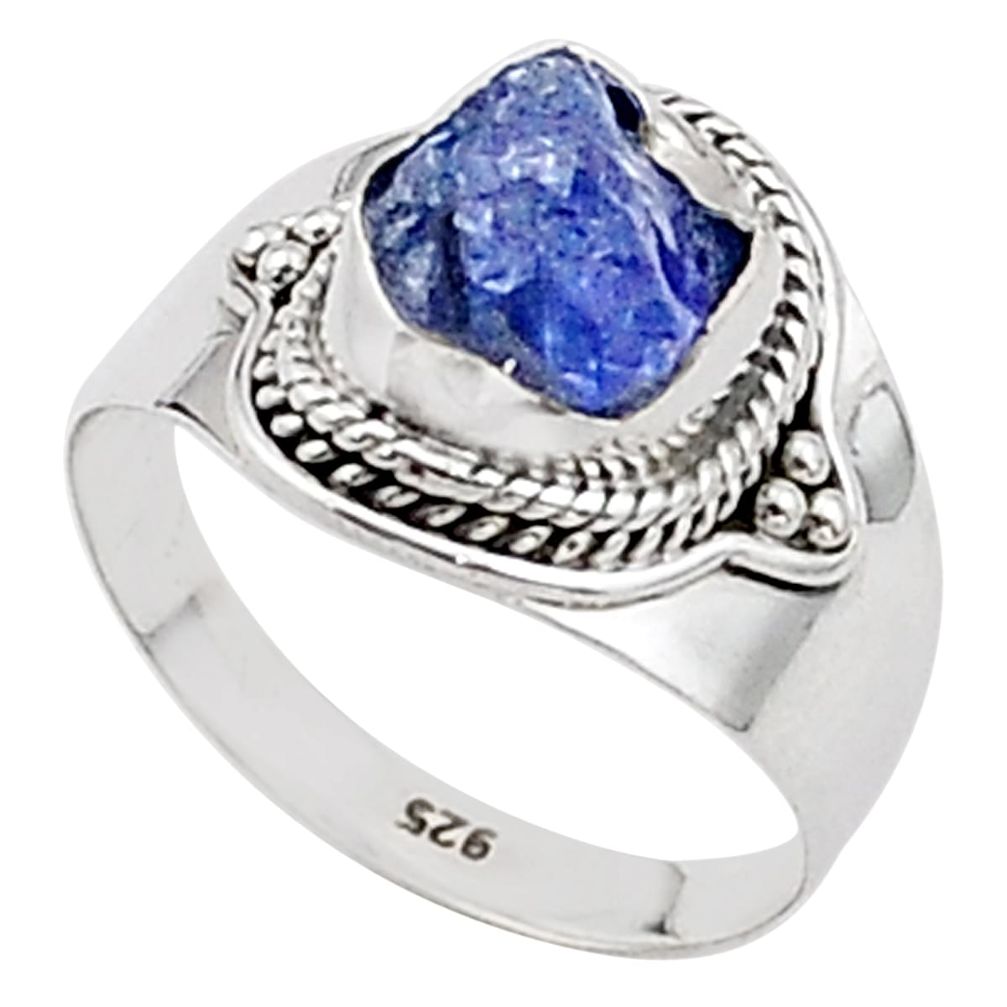 925 silver 4.18cts solitaire natural blue tanzanite rough ring size 7 t66447