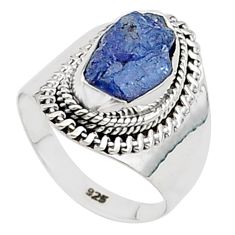925 silver 4.68cts solitaire natural blue tanzanite rough ring size 7 t66455
