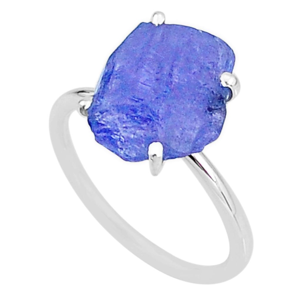925 silver 6.66cts solitaire natural blue tanzanite raw ring size 7 t6857