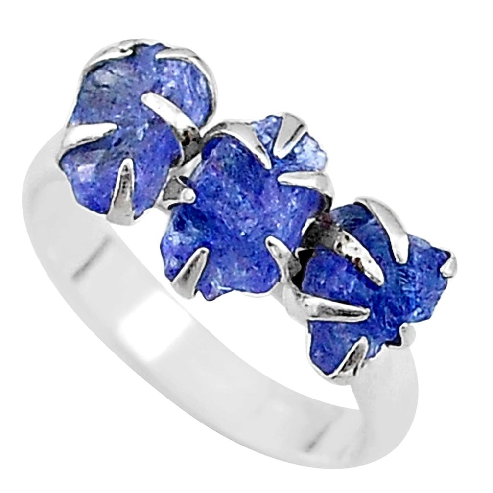 925 silver 8.12cts solitaire natural blue tanzanite raw ring size 8 t17239