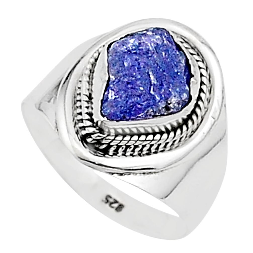925 silver 4.92cts solitaire natural blue tanzanite rough ring size 8 t66469