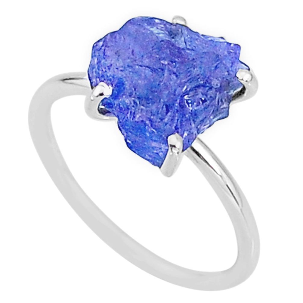 925 silver 5.88cts solitaire natural blue tanzanite raw ring size 8 t6851