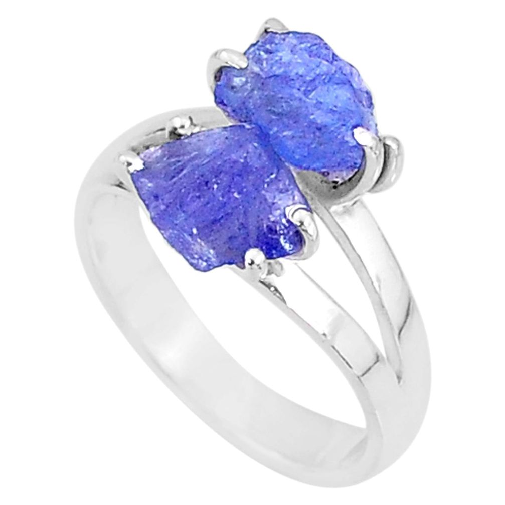 925 silver 7.64cts solitaire natural blue tanzanite raw ring size 8 t6928