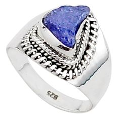 925 silver 3.82cts solitaire natural blue tanzanite rough ring size 6.5 t66460