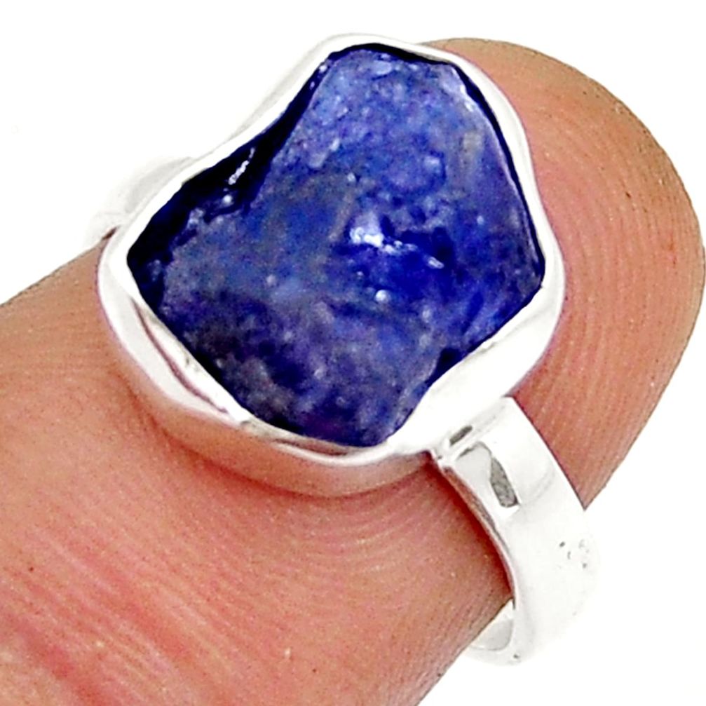 925 silver 4.84cts solitaire natural blue tanzanite rough ring size 6.5 y4258