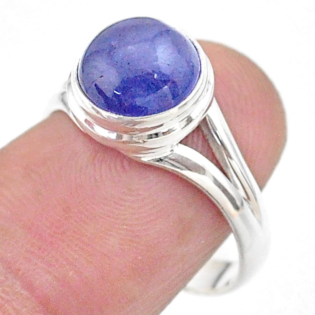 925 silver 4.64cts solitaire natural blue tanzanite round ring size 7.5 t44723