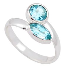 925 silver 3.12cts solitaire natural blue topaz adjustable ring size 7 t85680
