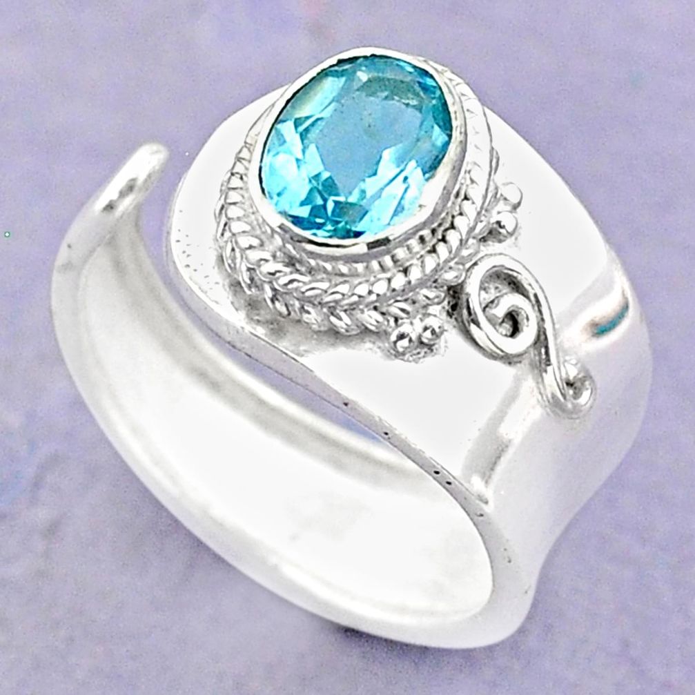 925 silver 2.12cts solitaire natural blue topaz adjustable ring size 7.5 t32196