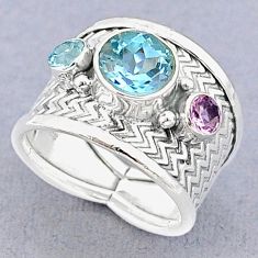 925 silver 5.29cts solitaire natural blue topaz amethyst band ring size 8 u29540
