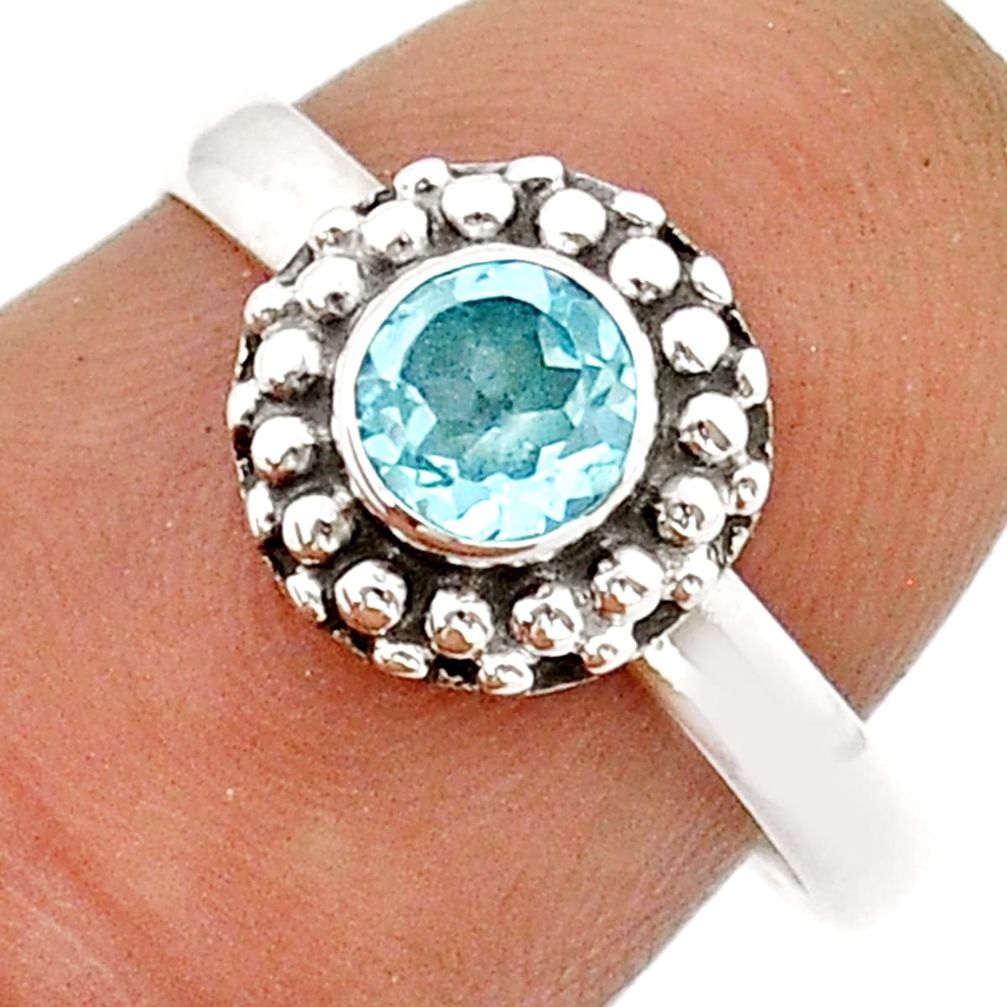 925 silver 0.75cts solitaire natural blue topaz faceted ring size 8 u90931