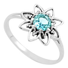 925 silver 0.78cts solitaire natural blue topaz flower ring size 8.5 t84060