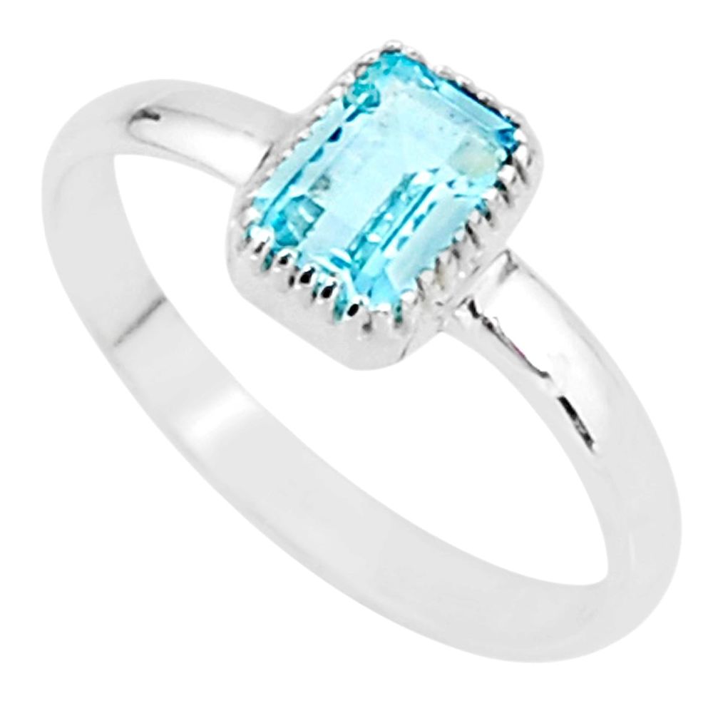 925 silver 1.28cts solitaire natural blue topaz octagan ring size 7 t7387