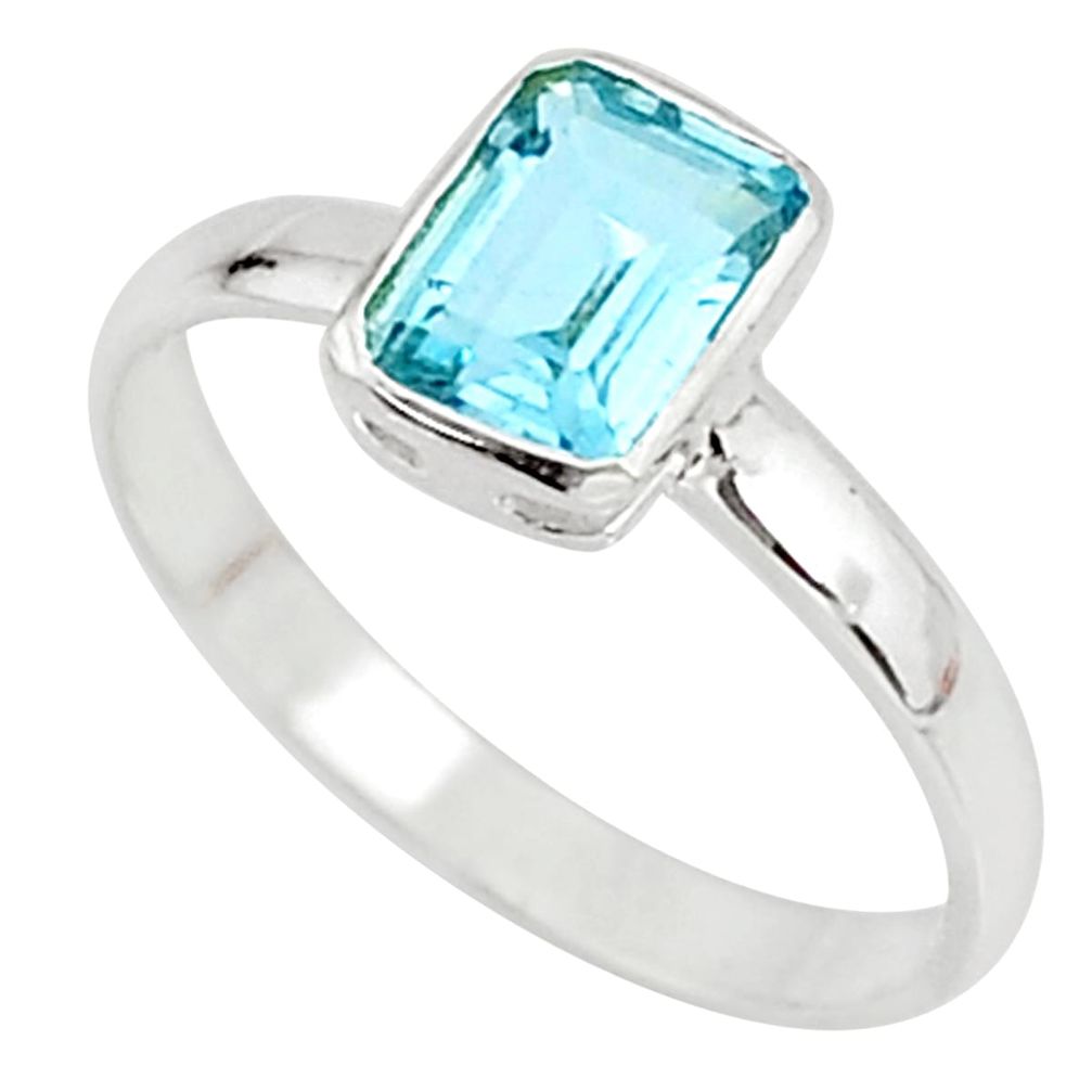 925 silver 2.25cts solitaire natural blue topaz octagan ring size 8 t7278