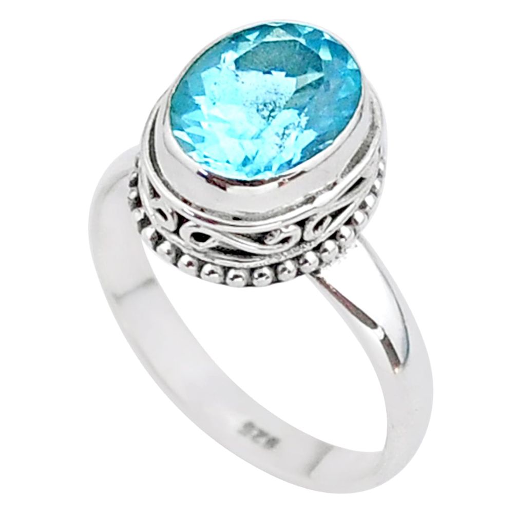 925 silver 4.08cts solitaire natural blue topaz oval shape ring size 7.5 t37923