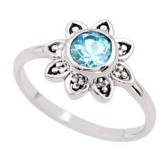 925 silver 1.24cts solitaire natural blue topaz round flower ring size 8 t84140