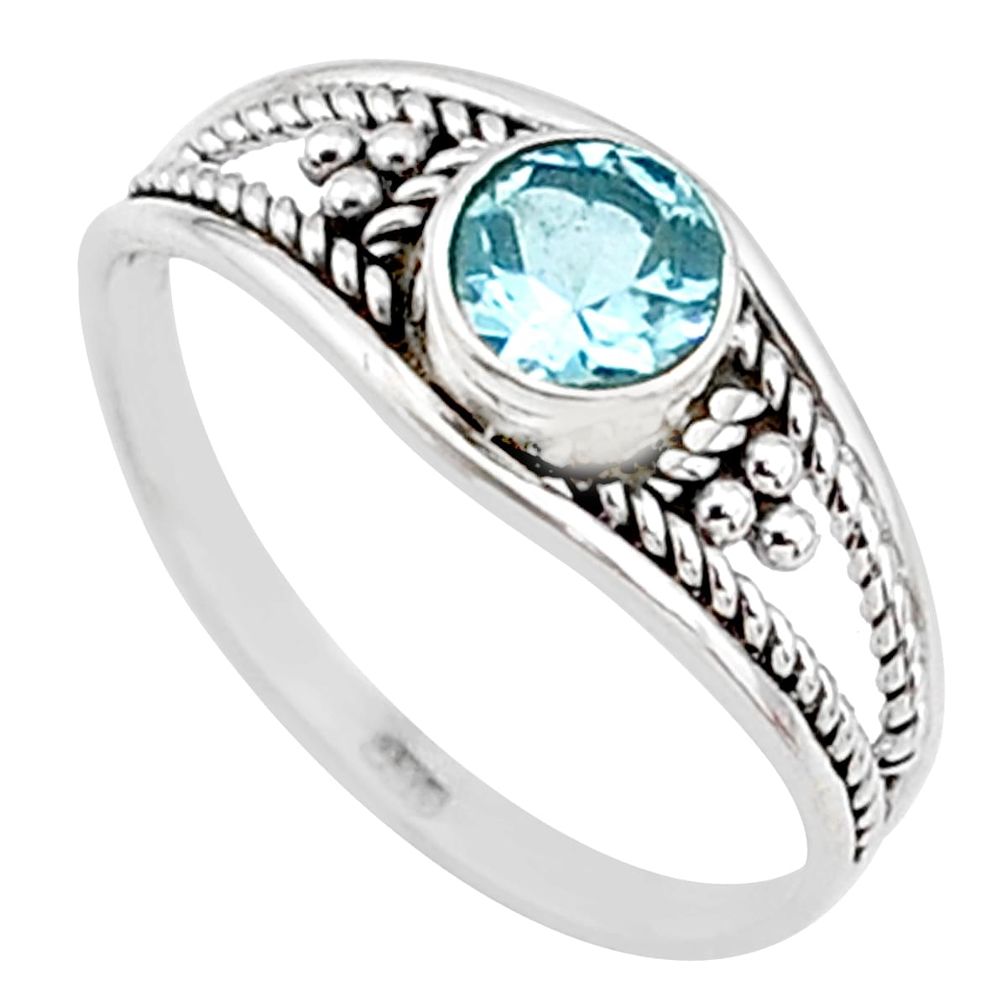 0.57cts natural blue topaz round shape graduation handmade ring size 6 t9338