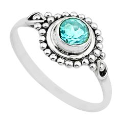 925 silver 0.90cts solitaire natural blue topaz round shape ring size 8 t52003