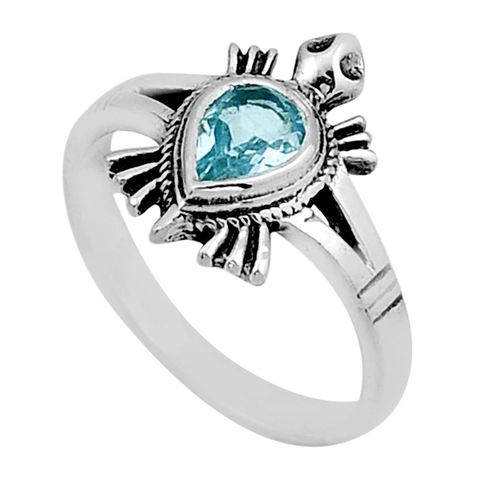 925 silver 1.53cts solitaire natural blue topaz tortoise ring size 7.5 n2450