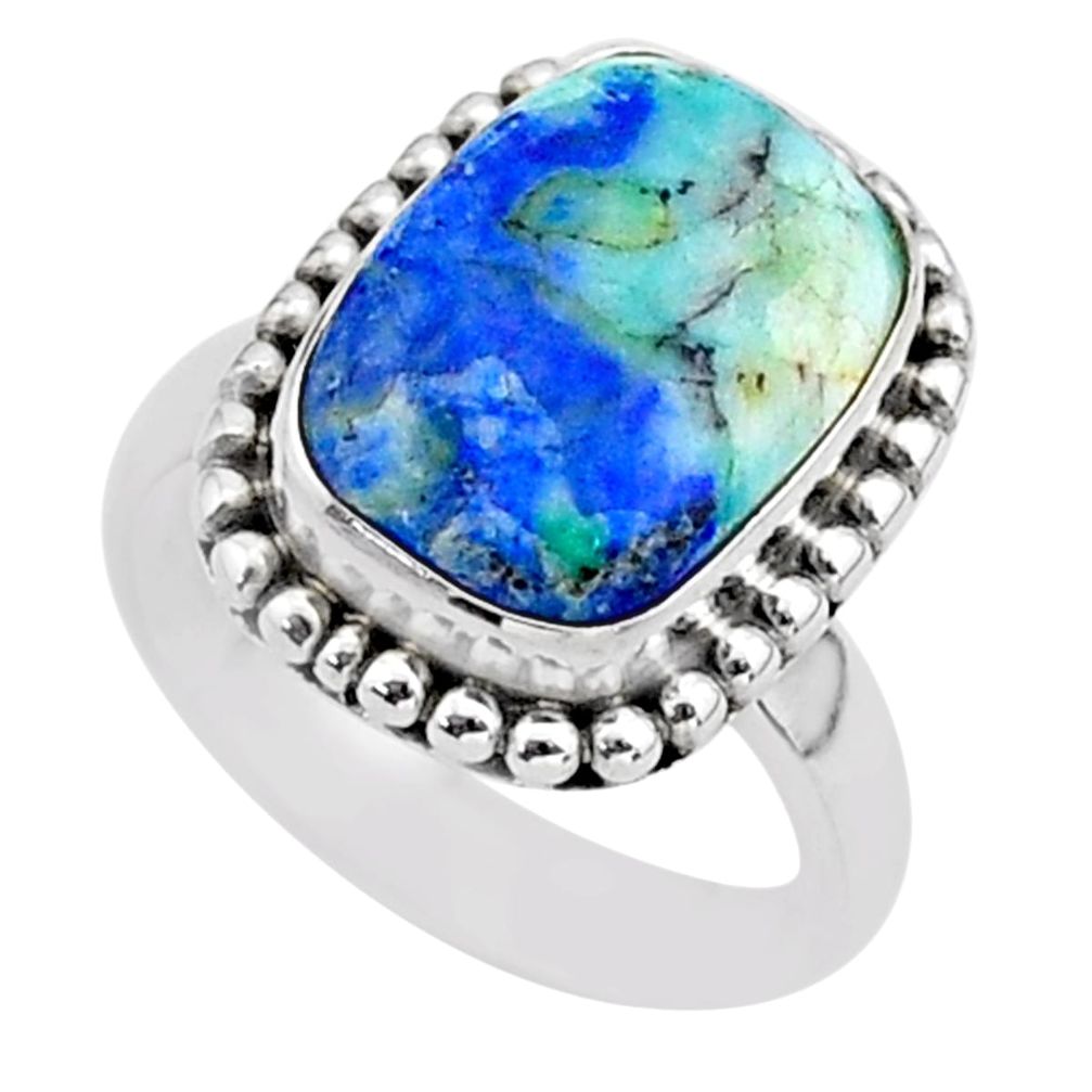 925 silver 6.89cts solitaire natural blue turquoise azurite ring size 6.5 t37608