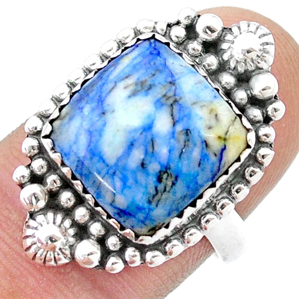 925 silver 7.19cts solitaire natural blue turquoise azurite ring size 7.5 u39480