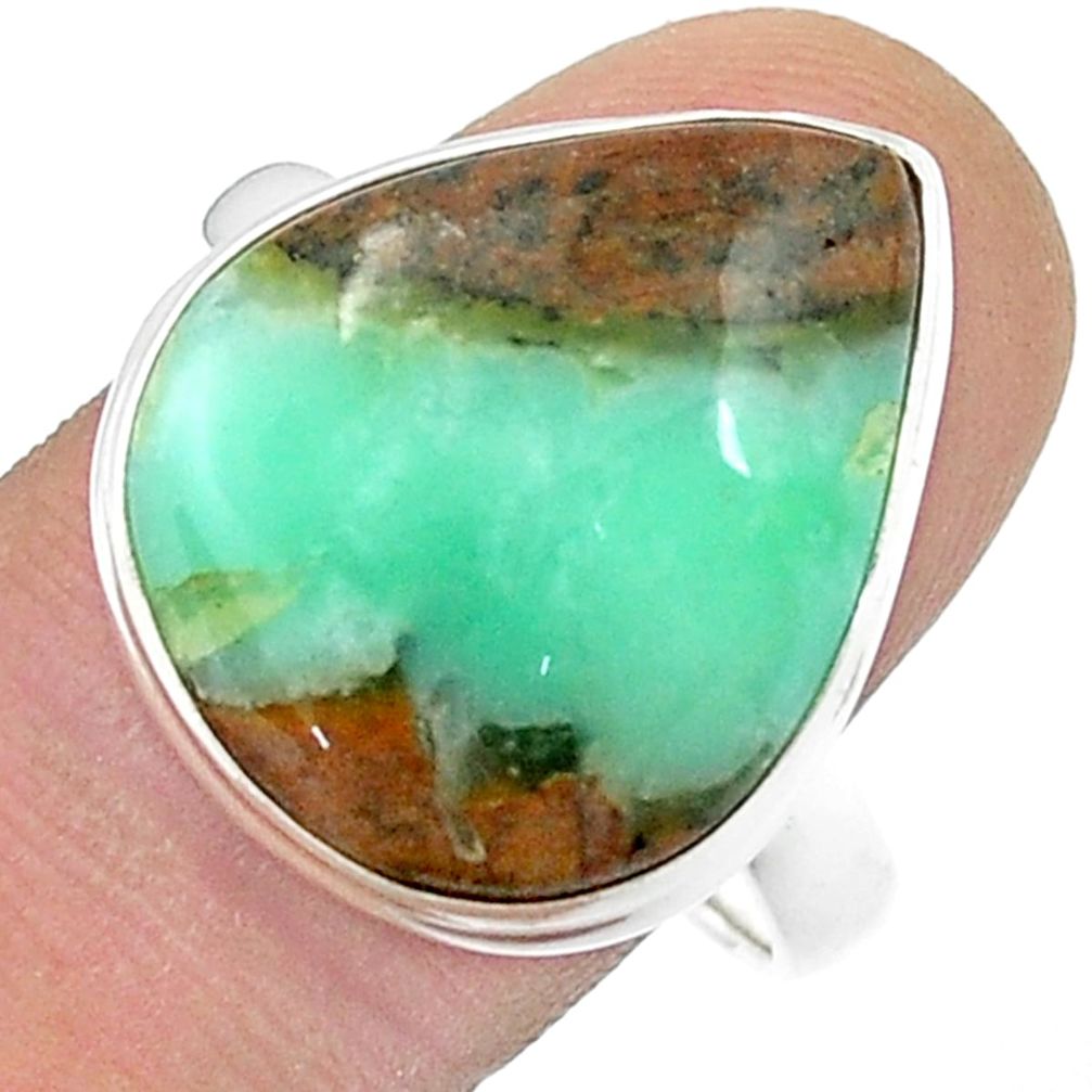 925 silver 15.06cts solitaire natural boulder chrysoprase ring size 11 u47898
