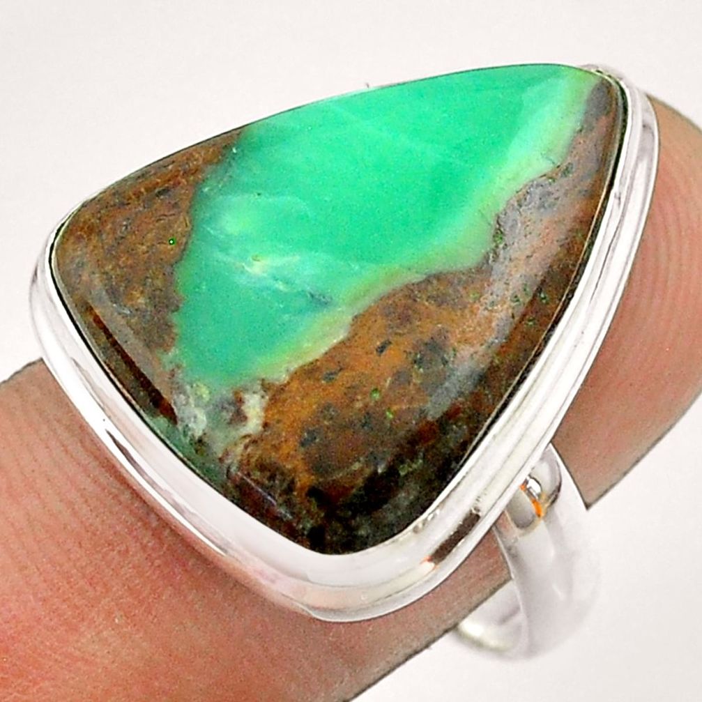 925 silver 18.47cts solitaire natural boulder chrysoprase ring size 9 t54334