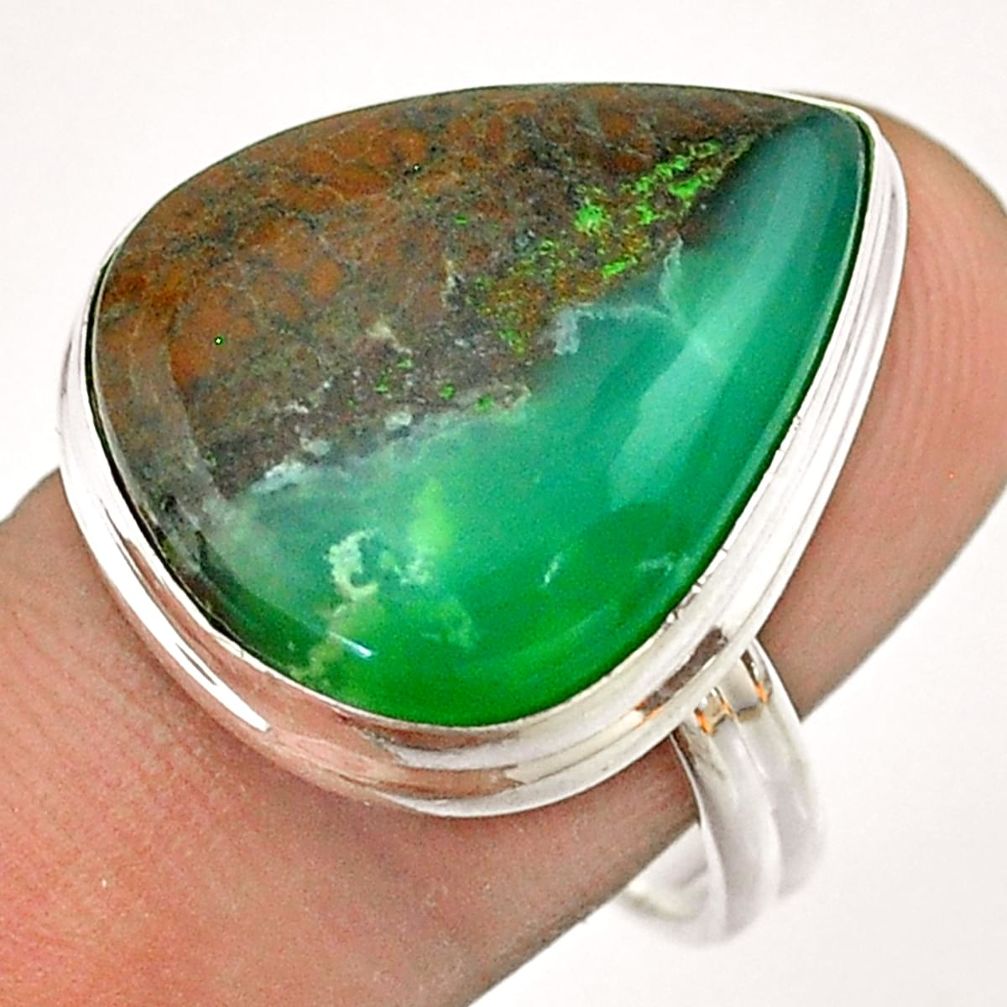 925 silver 17.20cts solitaire natural boulder chrysoprase ring size 8.5 t54331